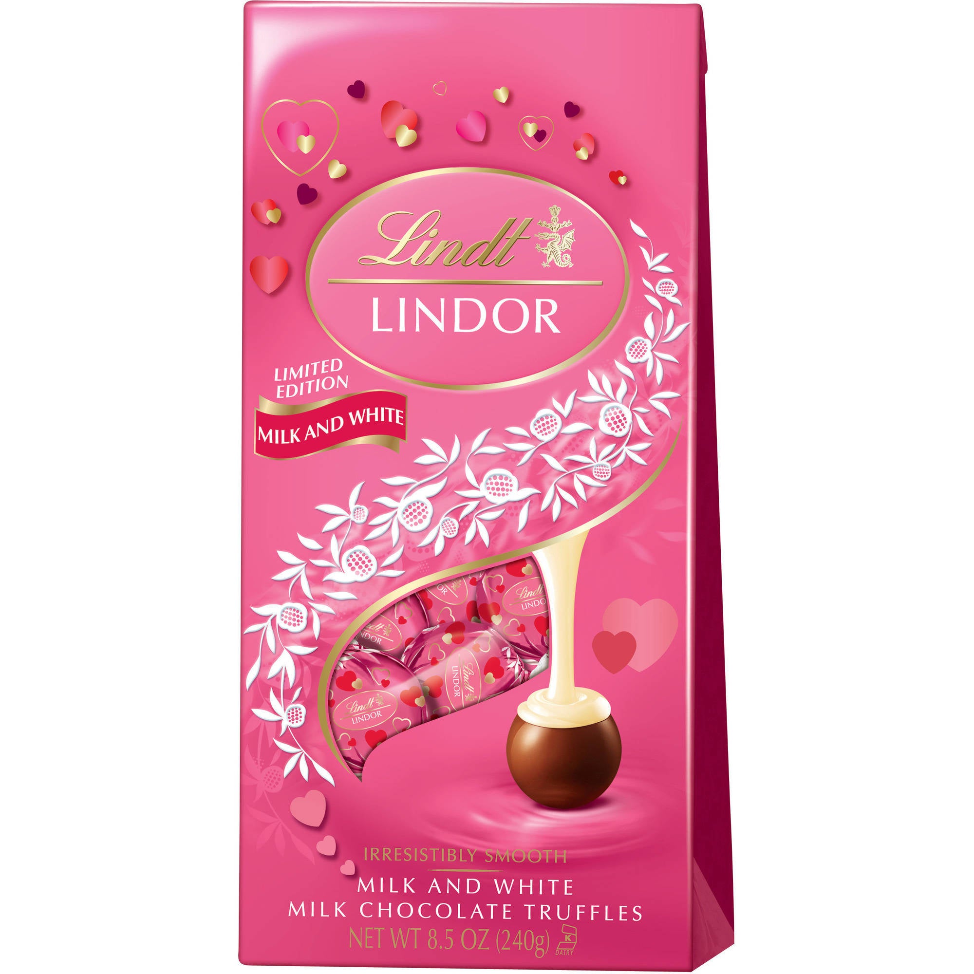Lindt Lindor Milk and White Milk Chocolate Truffles Valentine's Limited Edition, 8.5 Oz