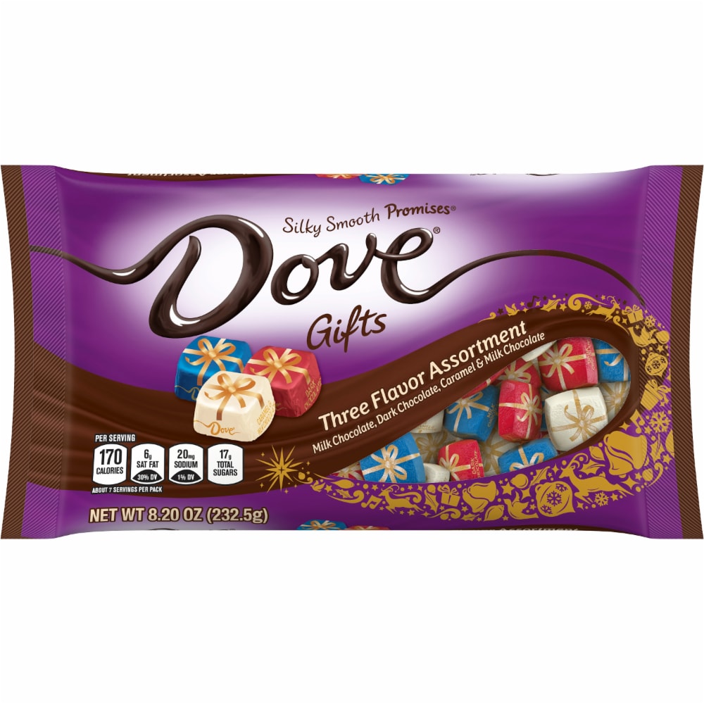 Dove Gifts Three Flavor Assortment Chocolate Christmas Candy, 8.2oz