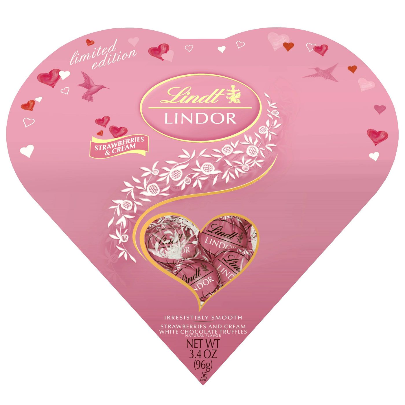 Lindt Lindor Strawberries and Cream White Chocolate Valentine's Truffles Heart, 3.4oz