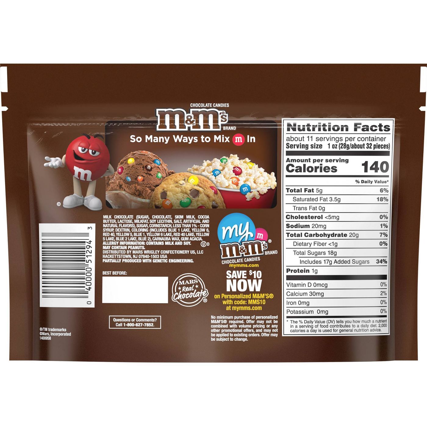 M&M's Milk Chocolate Candy Sharing Size - 10.7 oz Bag