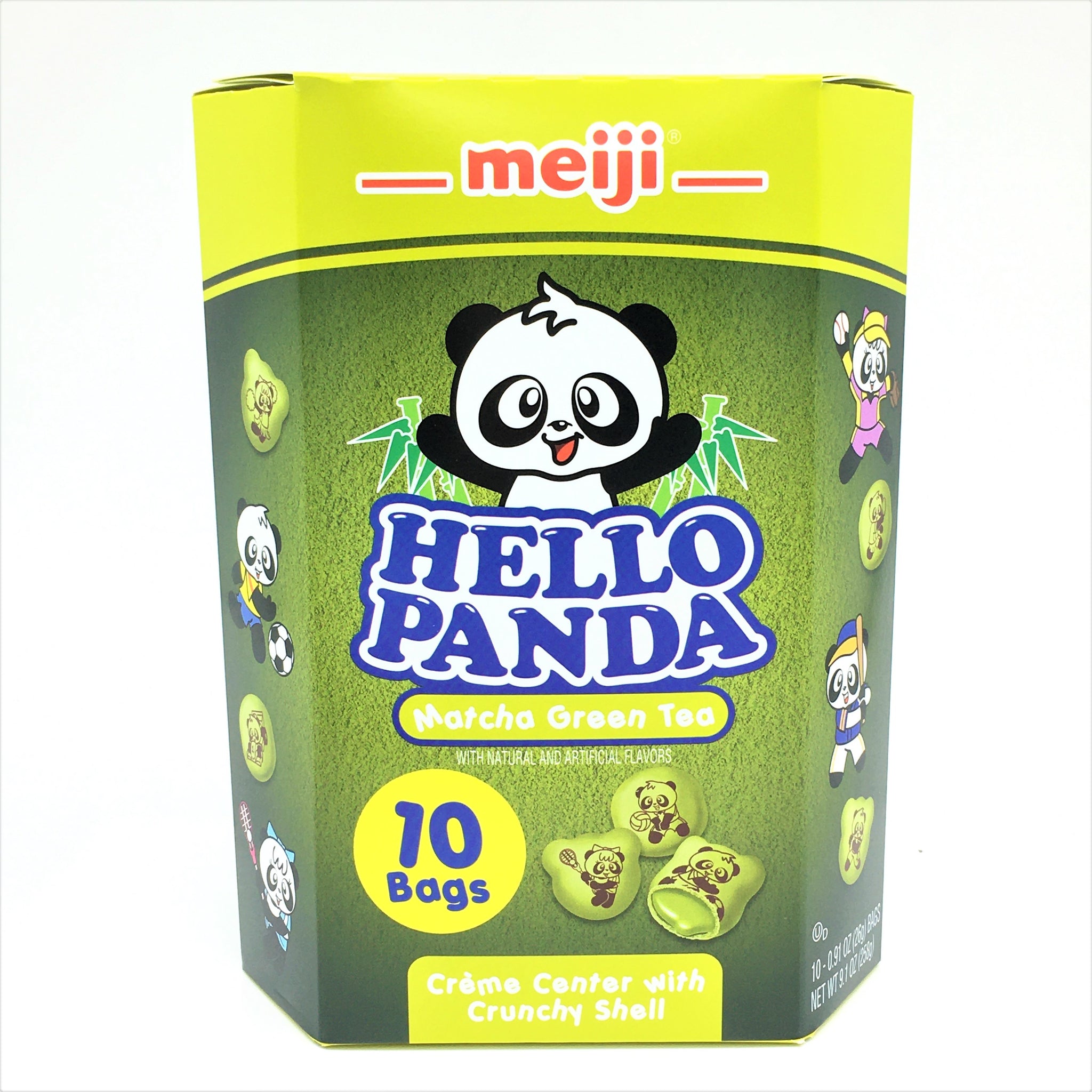 Meiji Hello Panda Cookies with Matcha Green Tea Creme Center, 10 Bags, 9.1oz
