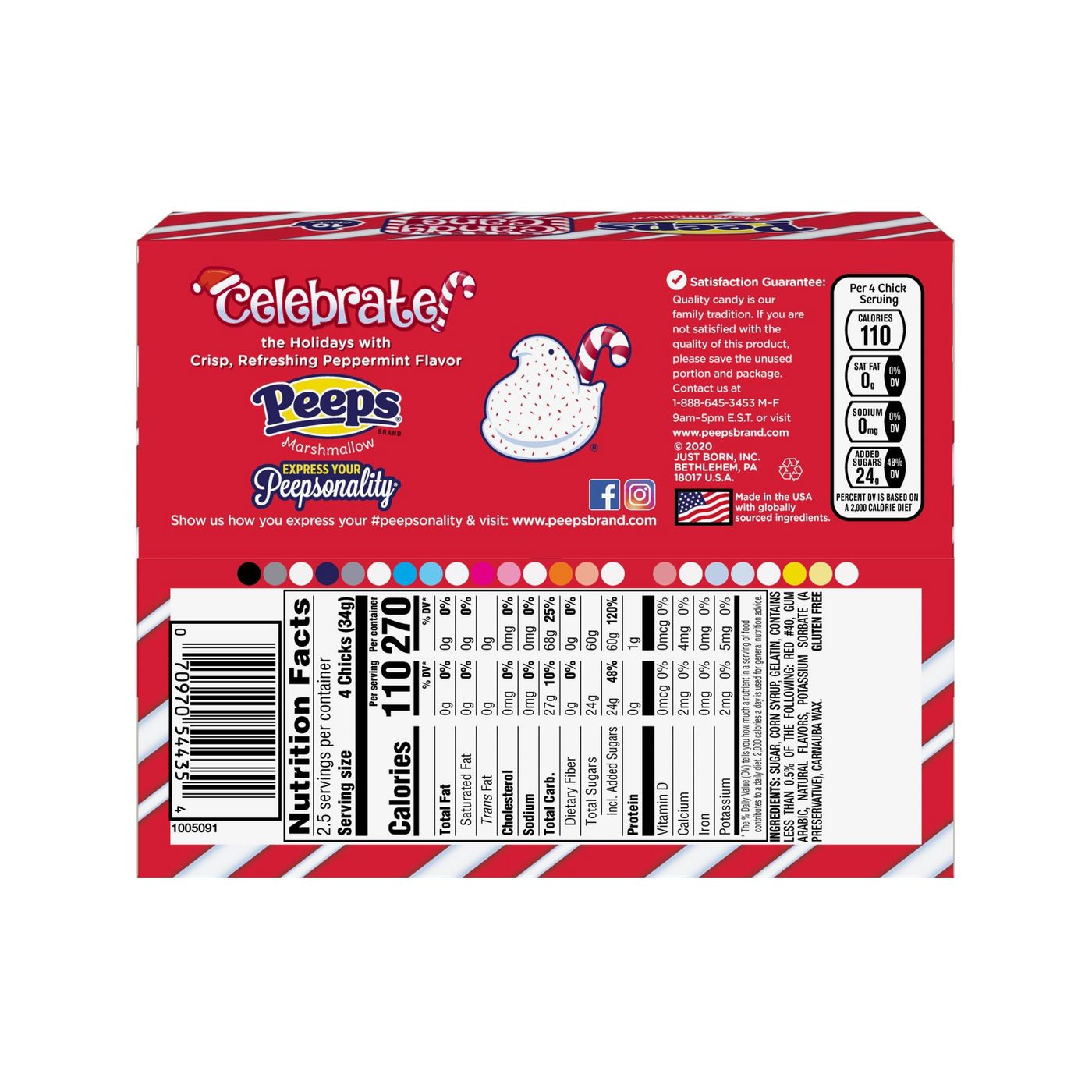 Peeps Candy Cane Flavored Marshmallow Chicks, 10 Count, 3oz