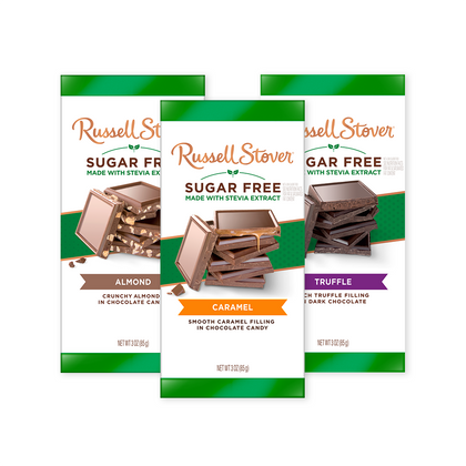 Russell Stover Sugar Free Chocolate Bar, Almond, Caramel, Truffle Variety Pack