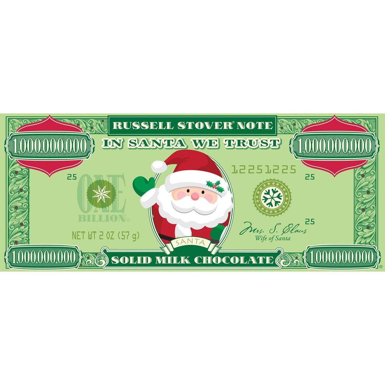 Russell Stover Solid Milk Chocolate Santa Money, 2 oz. Bar