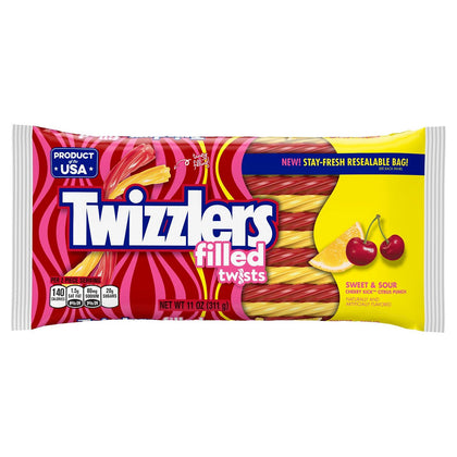 Twizzlers Filled Twists Sweet And Sour Licorice Candy, 11oz