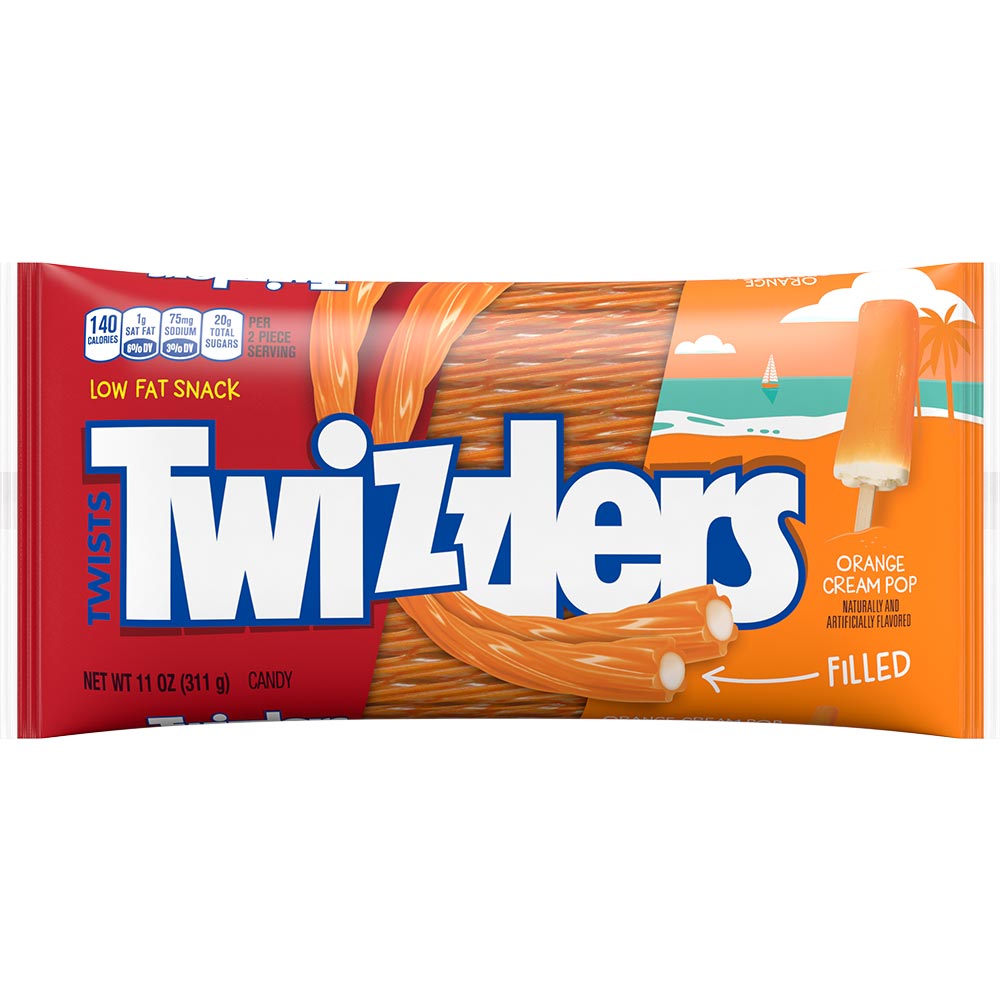 Twizzlers, Filled Orange Cream Pop Twists Chewy Candy, 11oz