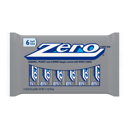 Zero Peanut & Almond Nougat White Fudge Caramel Candy Bars, 1.85oz, 6ct