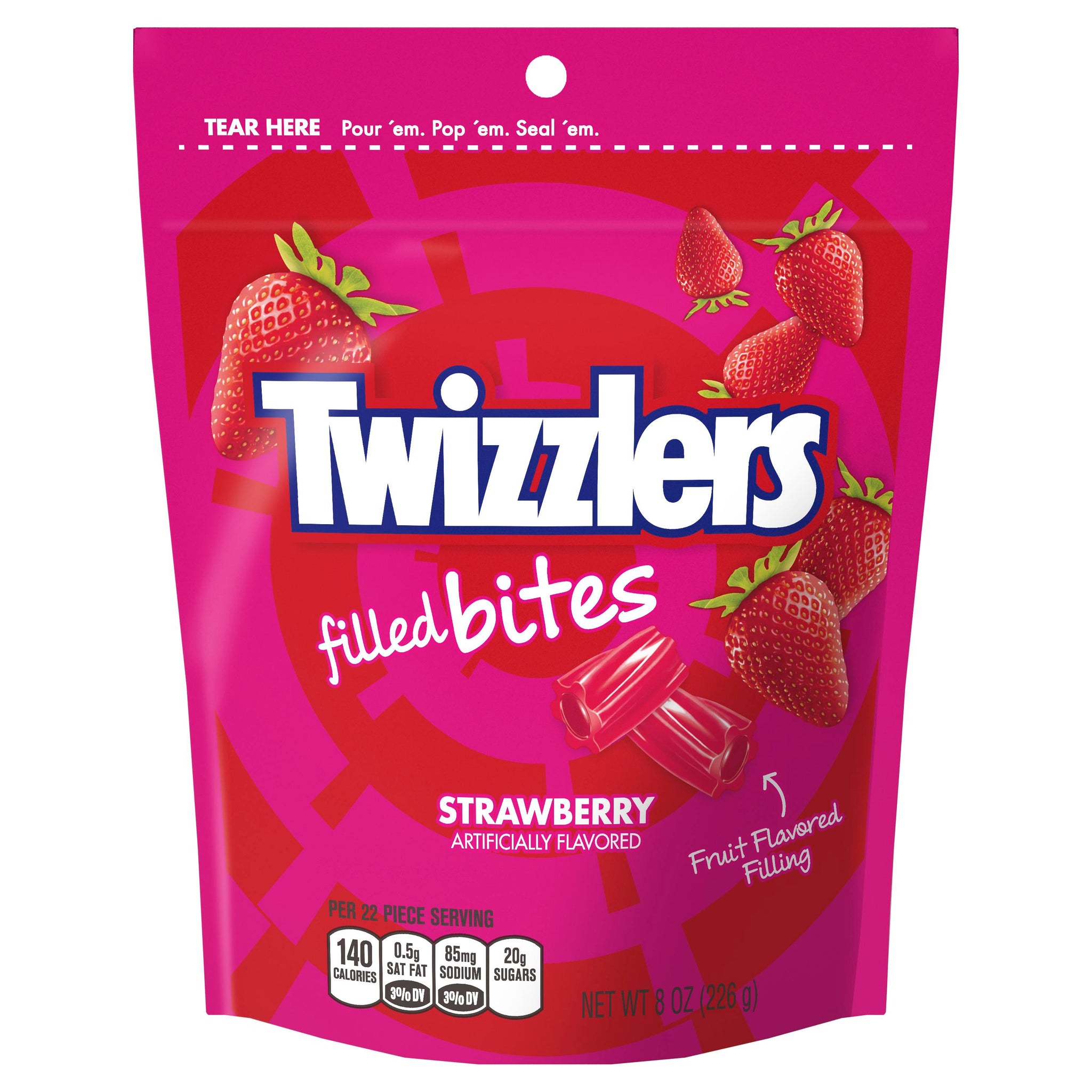Twizzlers Filled Bites Strawberry Flavored, 8oz. Standup Resealable Bag