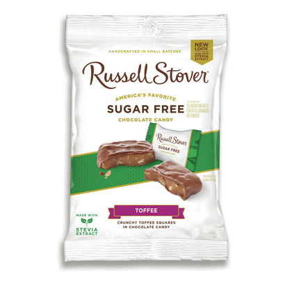 Russell Stover Sugar Free Crunchy Toffee Squares in Chocolate Candy,  3 oz. Bag